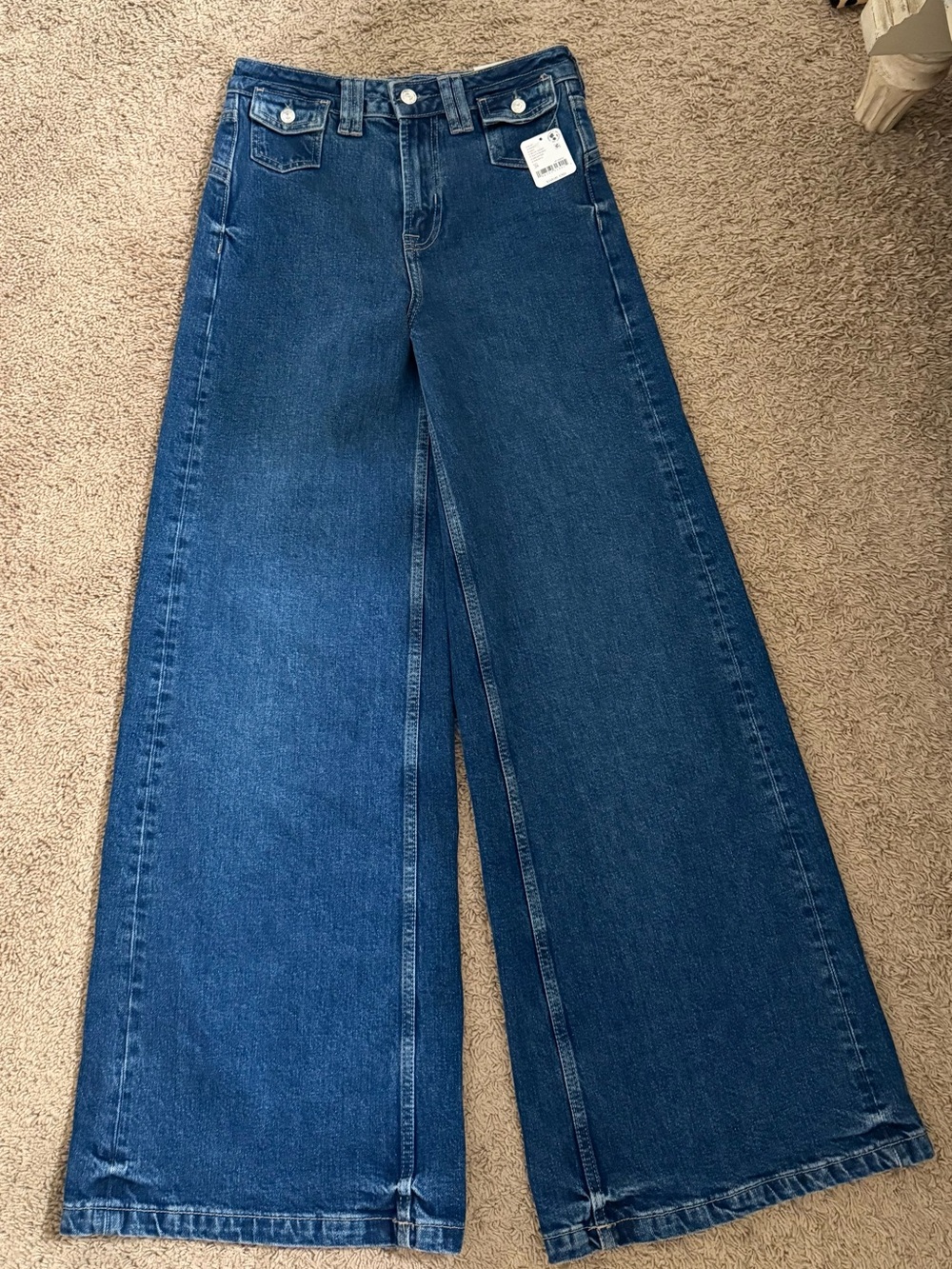 Free People Dark Blue Wide Leg Jeans ‘We the Free’ high rise